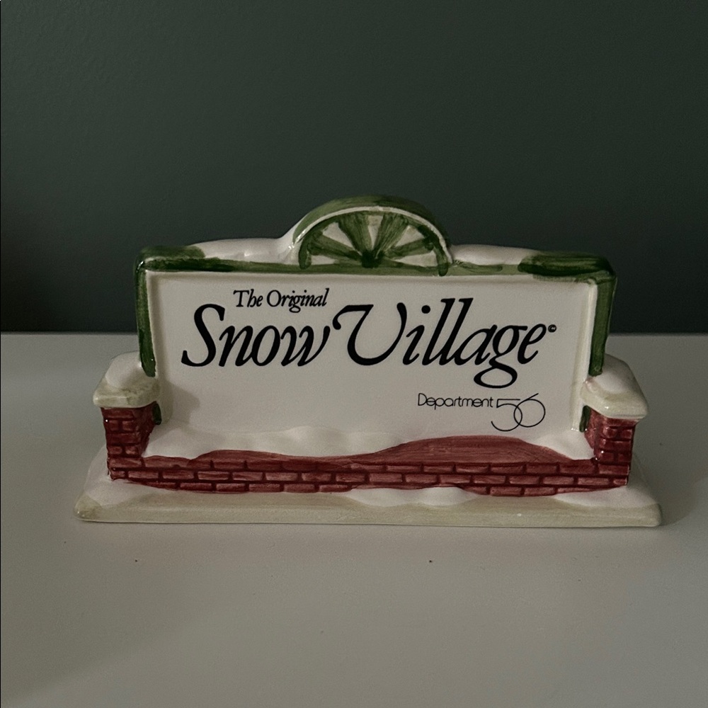Department 56 Snow Village Sign - Green and Red Accents